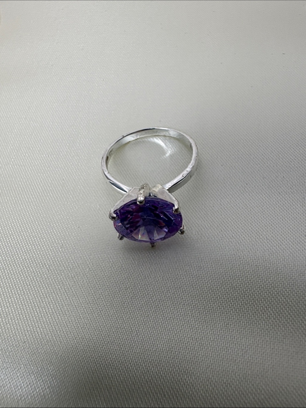Sterling Silver Ring with High Profile Purple Gemstone. Size 8